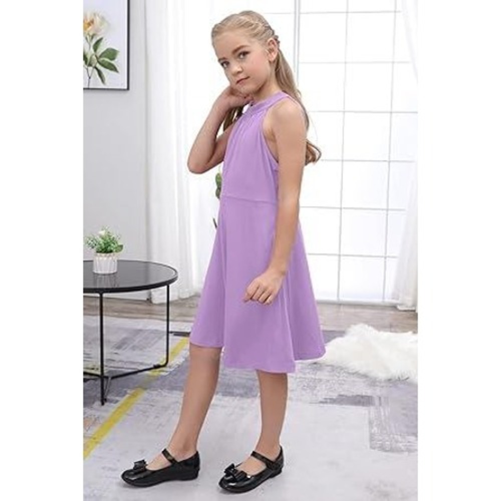 Girls Lilac Purple Halter Neck Fit Flare Dress With Pockets SIXE 13 TO 14 YEARS - Picture 3 of 3